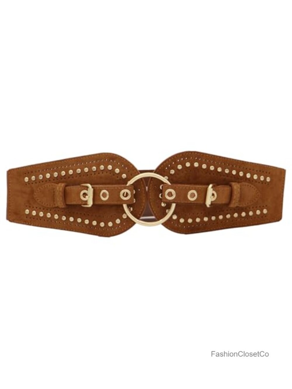 Wide Chunky Elastic Waist Belt Faux Suede Gold Buckle Cinch Western Women